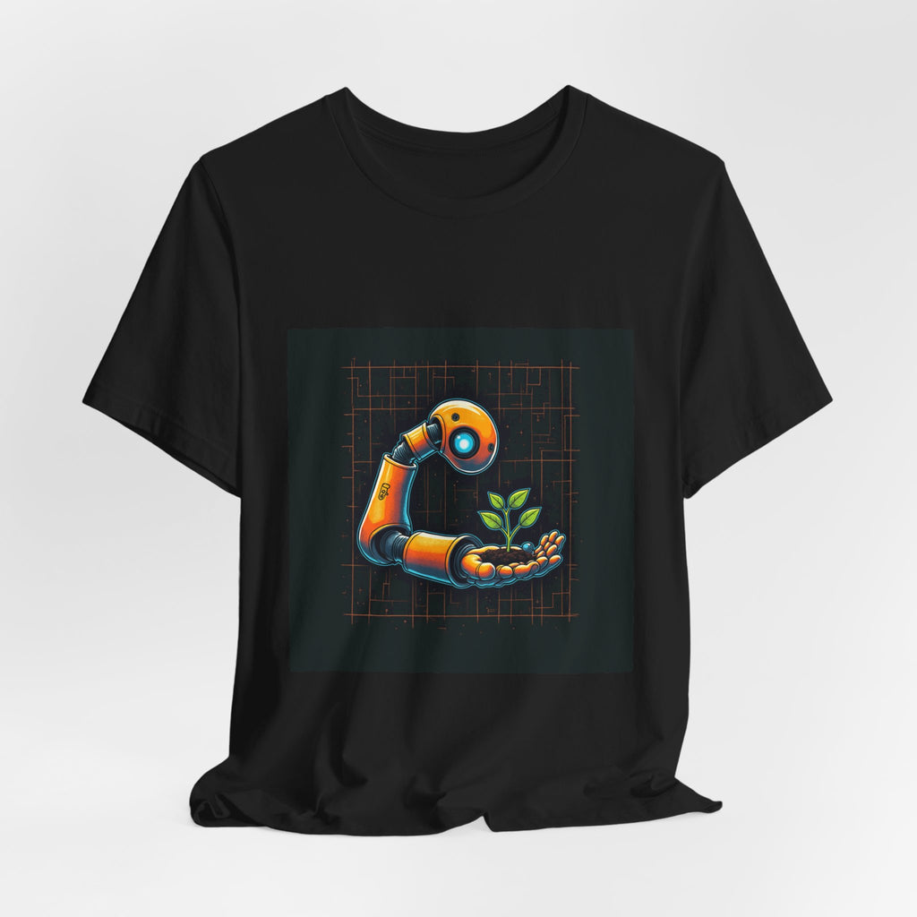 Grow The Future — Robotics Tee — Open Source Must Win — robotic fist holding a git branch