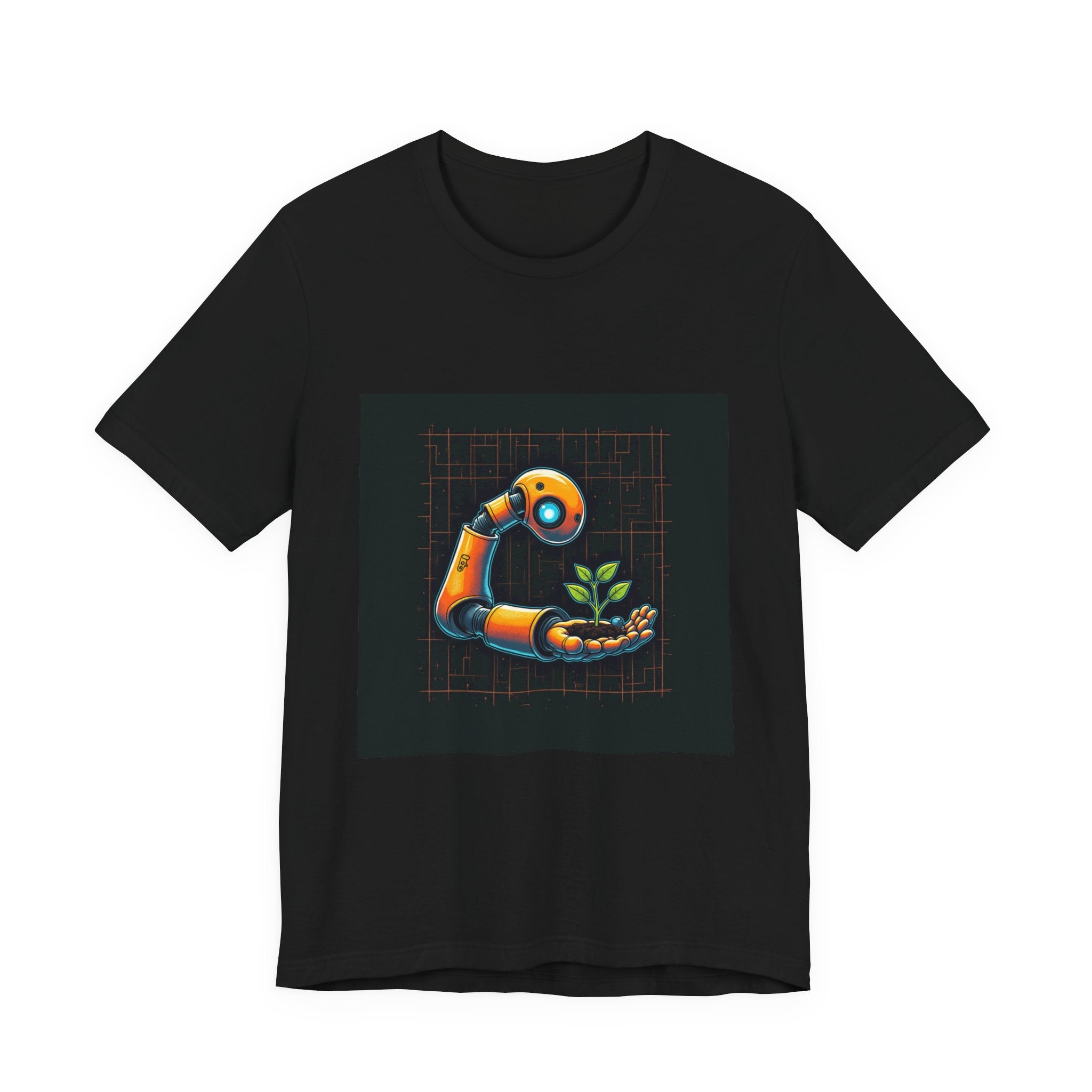 Grow The Future — Robotics Tee — Open Source Must Win — robotic fist holding a git branch