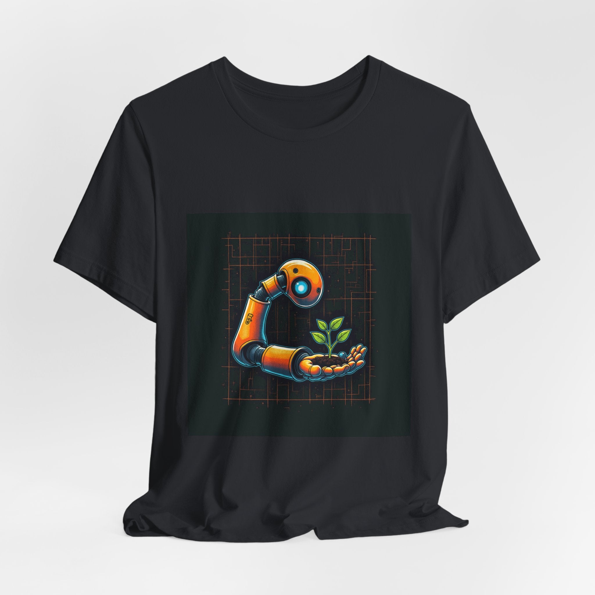 Grow The Future — Robotics Tee — Open Source Must Win — robotic fist holding a git branch