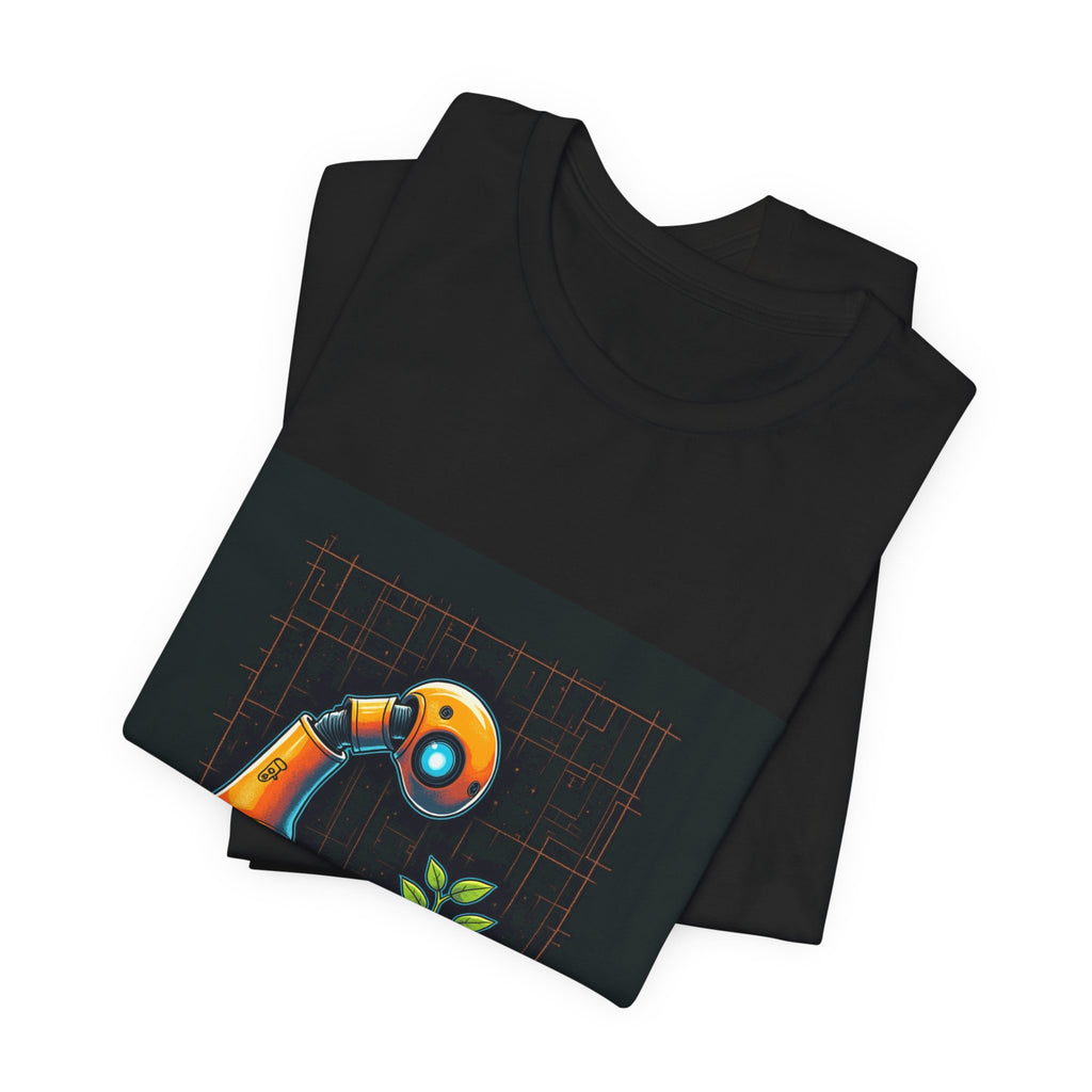 Grow The Future — Robotics Tee — Open Source Must Win — robotic fist holding a git branch