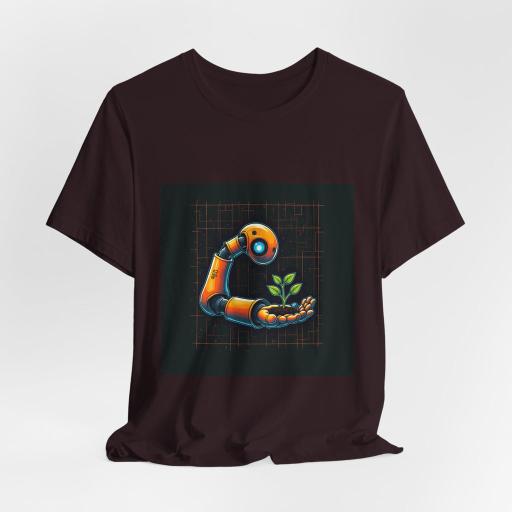 Grow The Future — Robotics Tee — Open Source Must Win — robotic fist holding a git branch