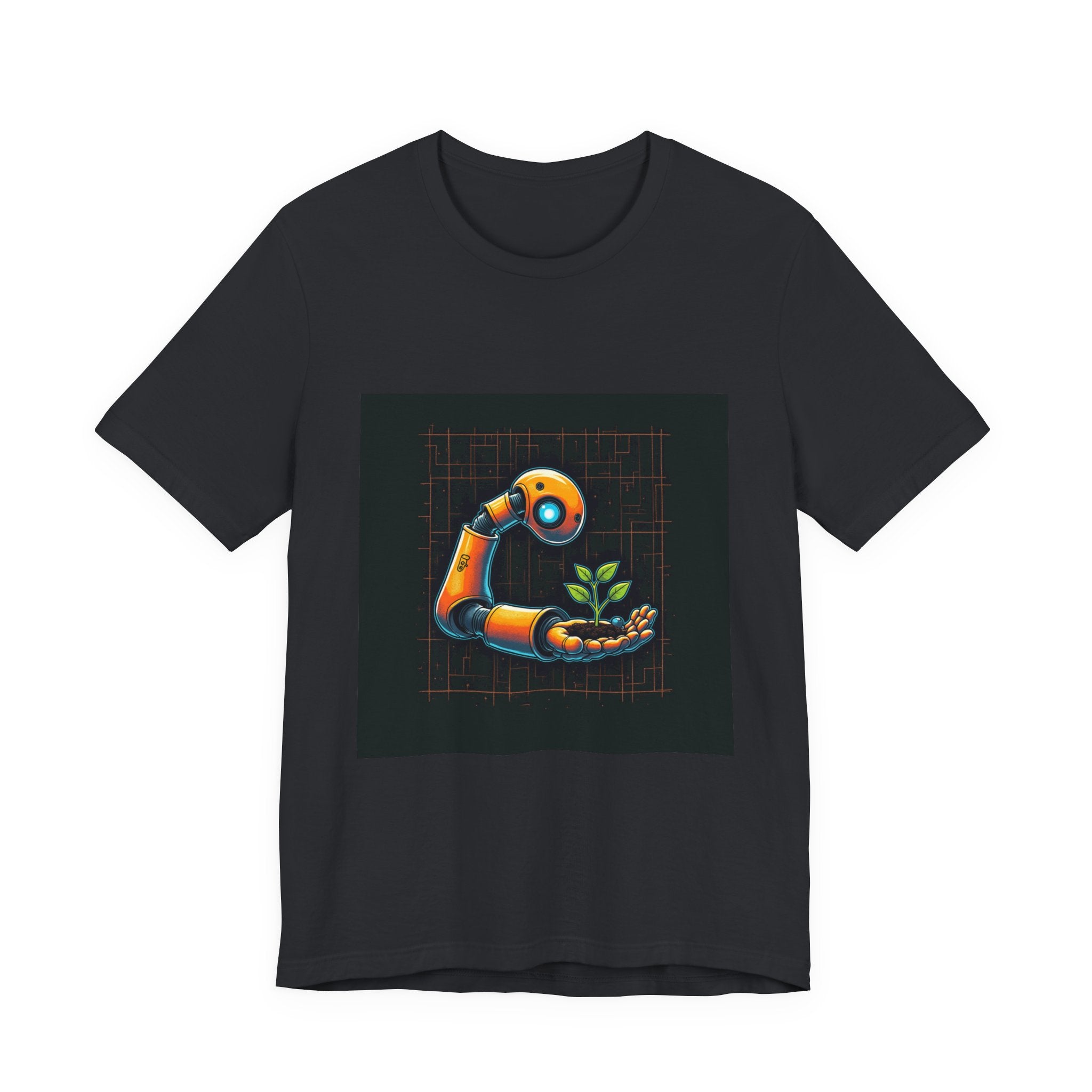 Grow The Future — Robotics Tee — Open Source Must Win — robotic fist holding a git branch