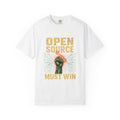 Open Source Must Win design heat-pressed on a classic white tee